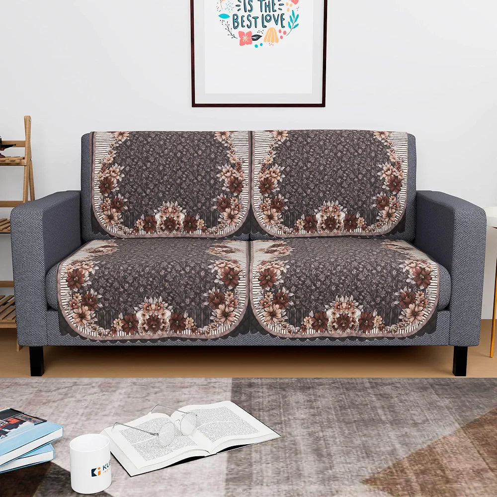 Kuber Industries Set of 4 Durable 2 Seater Sofa Cover for Living Room | Easy Machine Washable Sofe ke cover for Protection & Comfort for Home Furniture | Floral Print - Dark Olive Green